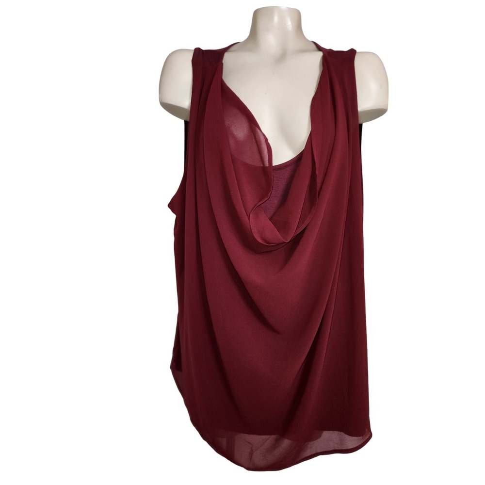 East Adeline NEW Womens 3X Burgundy Cowl‎ Neck Chiffon Overlay Tank Top FA19T326